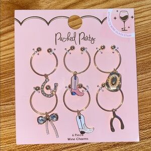 Packed Party | NWT Western Themed Wine‎ Charms | Set Of Six | Cowgirl Rhinestone